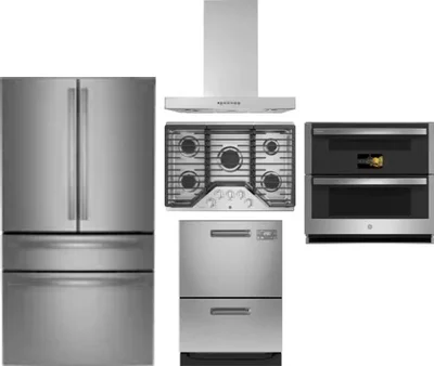5 Piece Package Includes Refrigerator, Cooktop, Wall Oven, Hood And Dishwasher